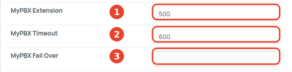 MyPBX Extension, Timeout and Fail Over fields on the queue edit screen