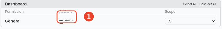 Dashboard permission group with View ticked