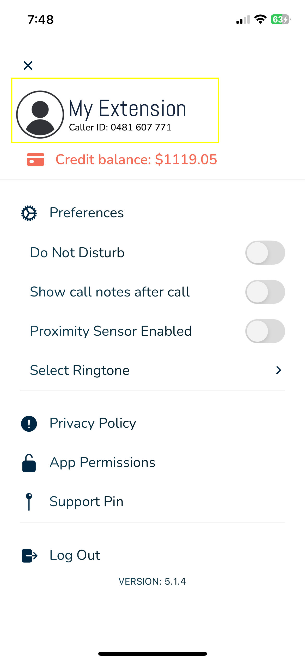 Tap your user name at the top of the app